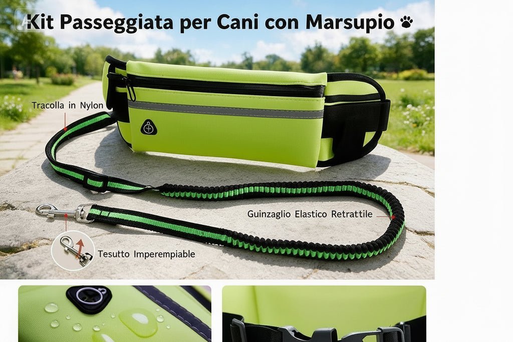 Marsupio impermeabile con guinzaglio riflettente per cani
