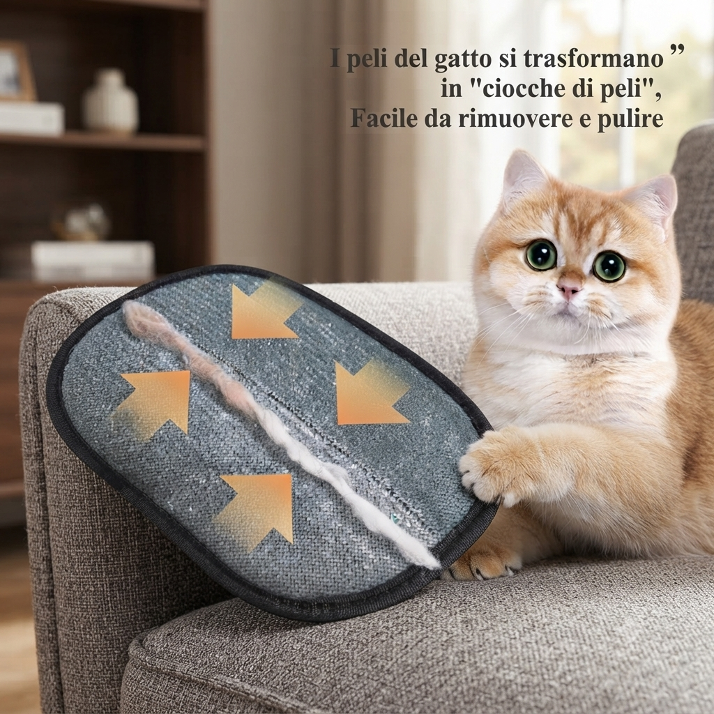 Guanto per rimuovere peli  da divani, tappeti, vestiti e per la pulizia di cani e gatti