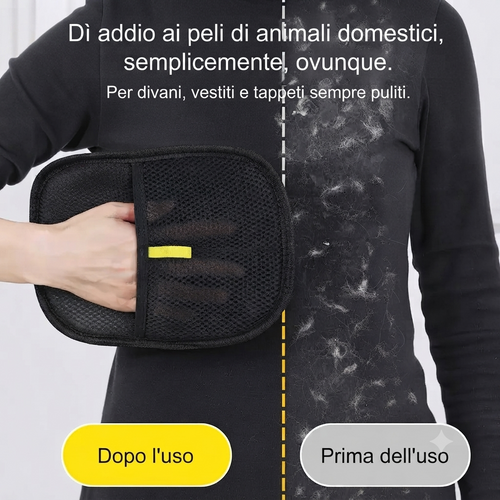 Guanto per rimuovere peli  da divani, tappeti, vestiti e per la pulizia di cani e gatti
